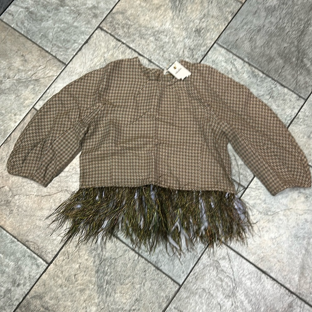Nikolia kids brown houndstooth fringe top